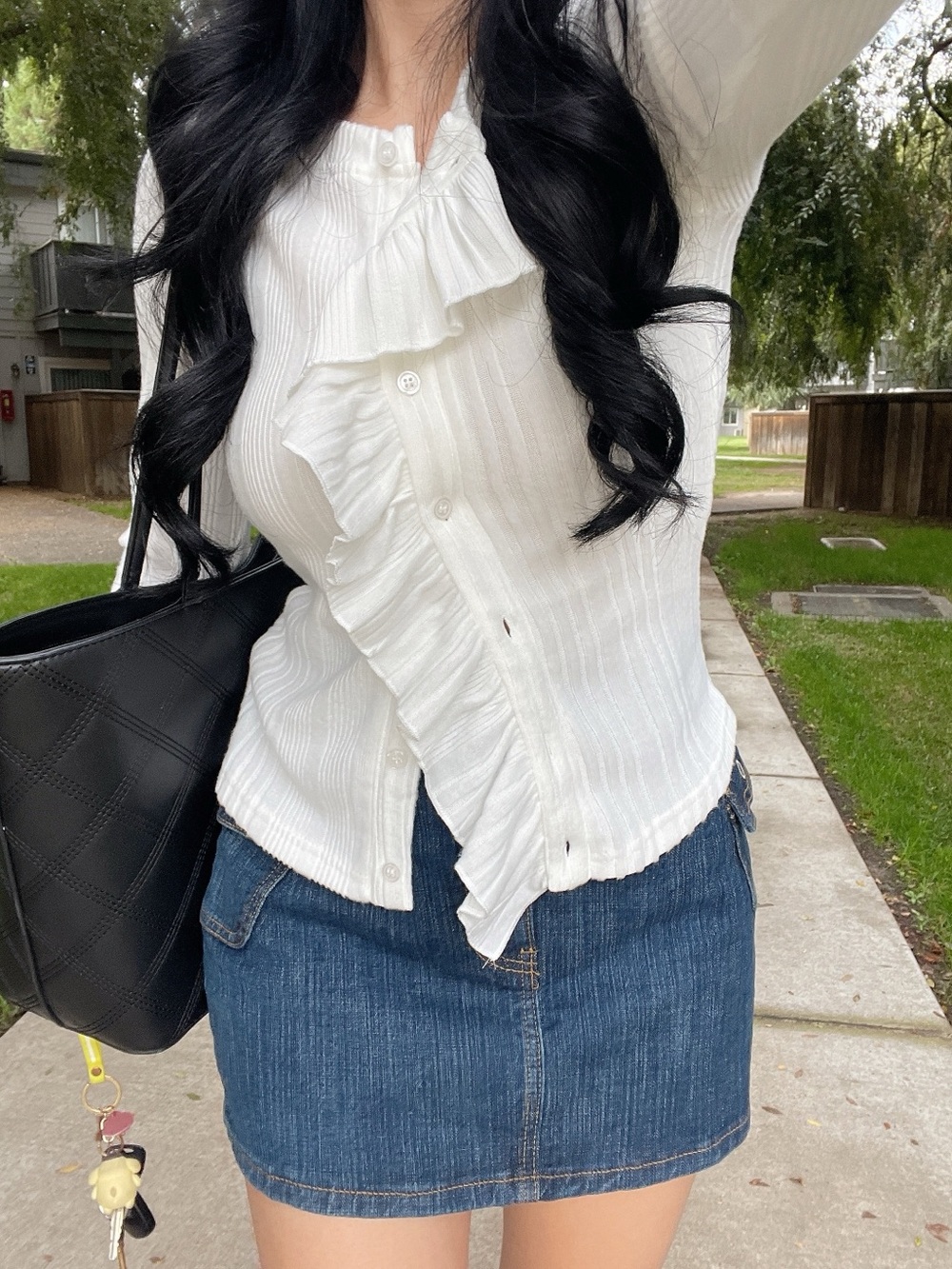 Ruffled Button-Front Women's White Blouse